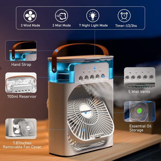Mini Cooling Fan with Humidifier & Night Light